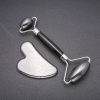 Set di massaggiatori in ematite, massaggiatore a rulli (lunghezza 14 cm) + Guasha (5×8 cm ±), metallo argentato