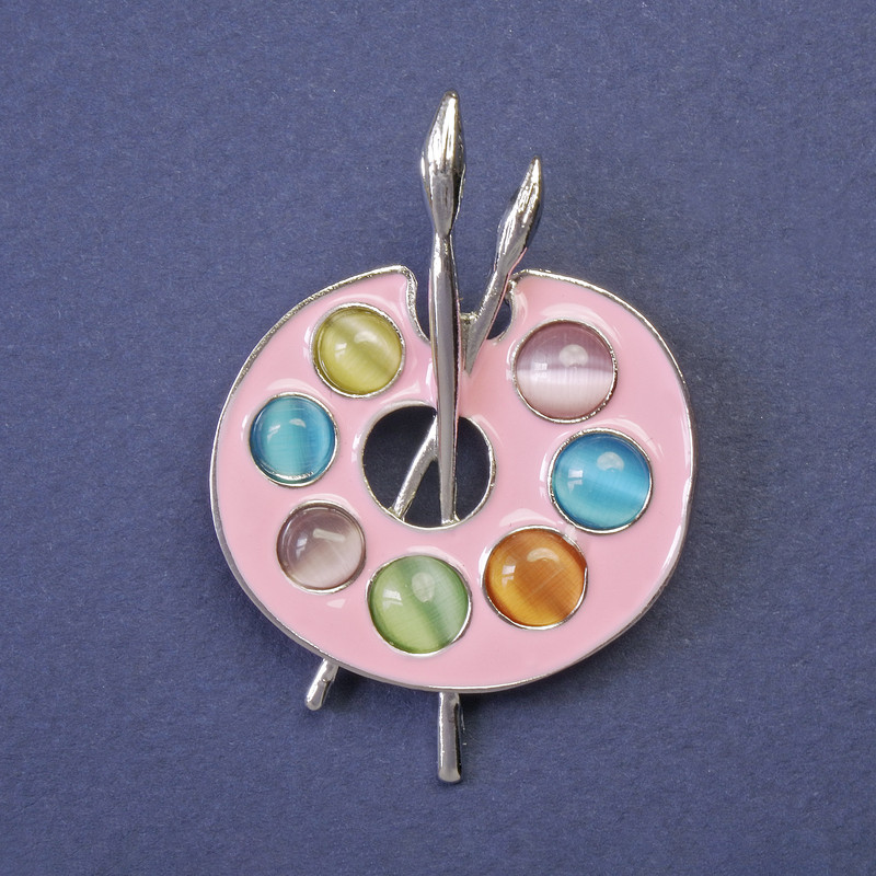 Spilla «Palette con smalto» in metallo argentato 45×32 mm+