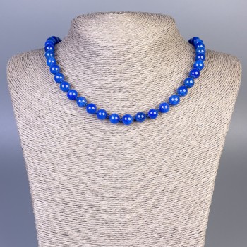 Collana in lapislazzuli (acrilico artificiale) perle lisce, diametro 8,5 mm, lunghezza 50 cm +- con chiusura