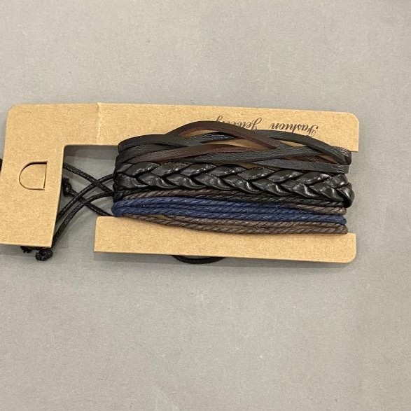 Bracciale triplo in ecopelle e tessuto con chiusura a stringa, lunghezza 18–24 cm+