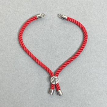 Base per bracciale in tessuto, diametro 5,5 mm ±, colore rosso, con inserto metallico, diametro 8 mm ±, metallo argentato, lunghezza 10,5 cm