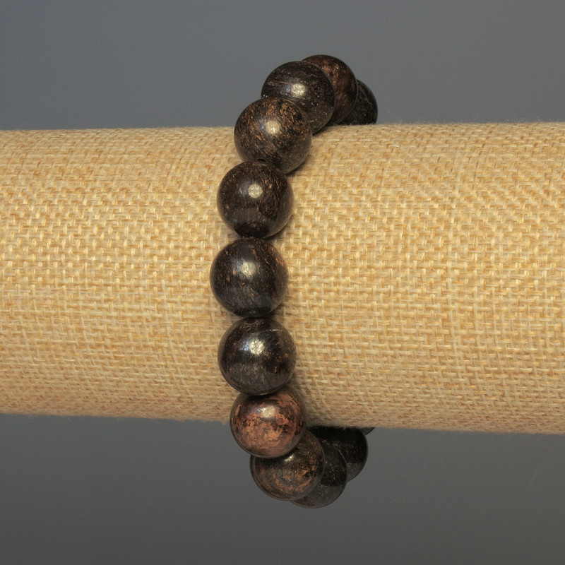 Bracciale bronzite palline lisce, diametro circa 12 mm, lunghezza 18 cm ± elastico