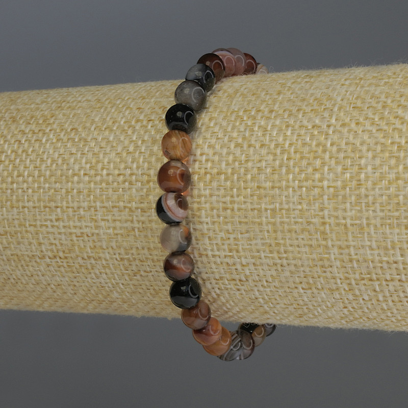 Bracciale in agata con perle lisce, diametro 6 mm, lunghezza 18 cm elastico