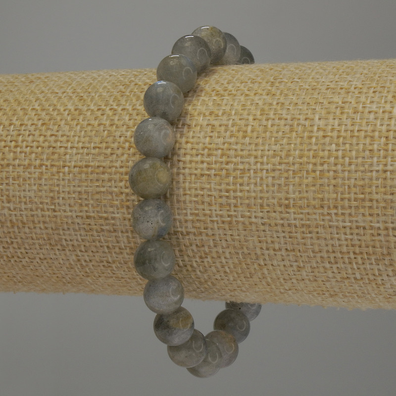 Bracciale in labradorite con perle lisce, diametro 8 mm, lunghezza 18 cm, elastico