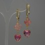 Orecchini in calcedonio a forma di trifoglio, diametro 13 mm ±, cristallo rosa incastonato nella montatura da 13 mm ±, lunghezza 53 mm ±