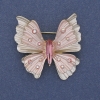 Spilla-ciondolo Farfalla smalto bianco e rosa, strass iridescenti, metallo dorato, 39x42 mm+