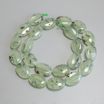 Perline di prehnite ovoidali, dimensioni 18×13 mm, +/- su filo, lunghezza 40 cm+
