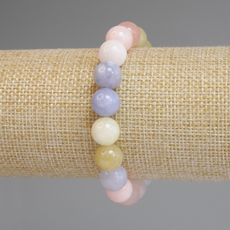 Bracciale Morganite a palline lisce da 10 mm ±, lunghezza 18 cm ± elastico