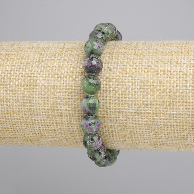 Bracciale in zoisite, grani sfaccettati da 8 mm, elastico, lunghezza circa 18 cm