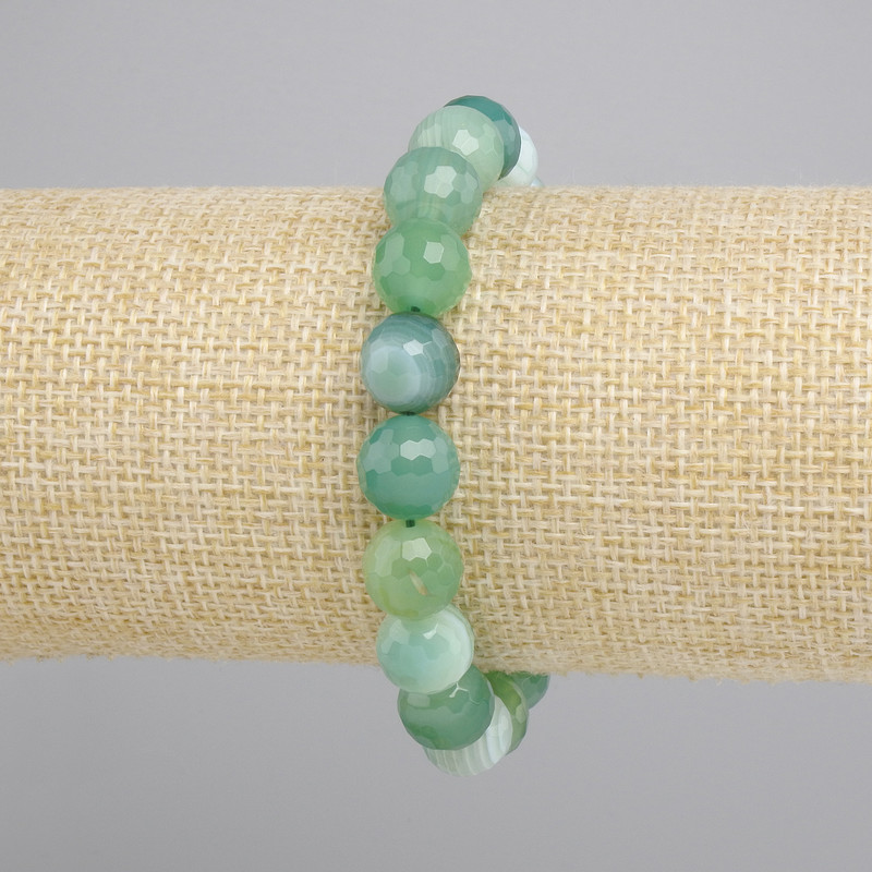 Bracciale in agata con palline sfaccettate, diametro 10 mm ±, lunghezza 18 cm ±, elastico