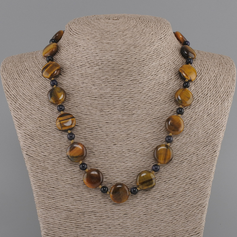 Collana Occhio di Tigre monetina 15-16mm+- Avventurina Notte del Cairo sfera 6mm+-, lunghezza 45cm+- con chiusura