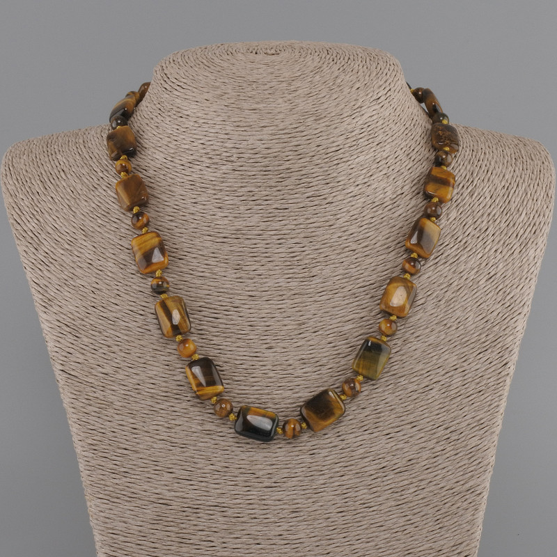 Collana Occhio di Tigre rettangolo 14x10mm+- Avventurina Notte del Cairo sfera 6mm+-, lunghezza 45cm+- con chiusura