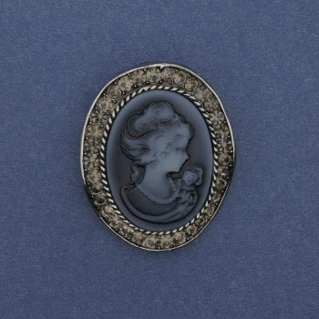 Spilla pendente Cammeo Dama strass metallo argentato 43x38mm +