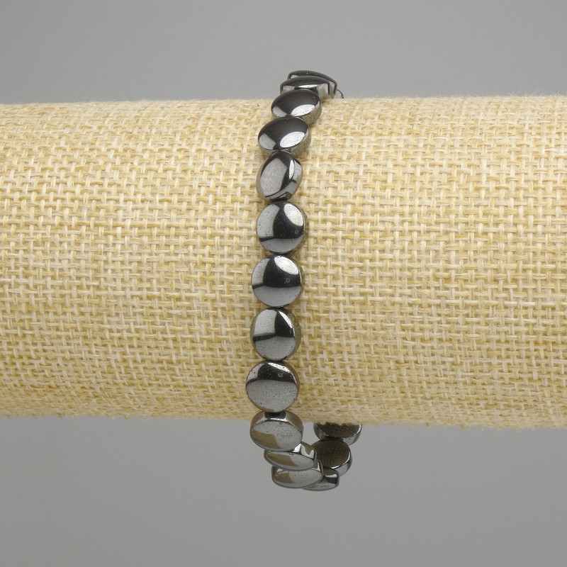 Bracciale Ematite monetina 8 mm+-, lunghezza 18 cm +- elastico