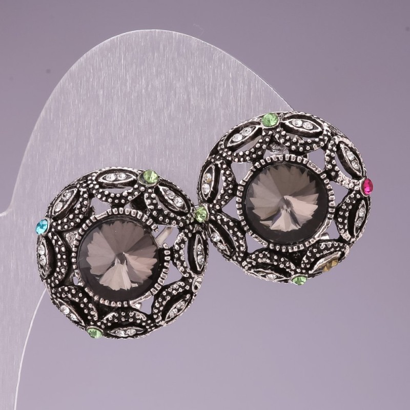 Orecchini a cerchio da 2 cm con strass e cristallo grigio