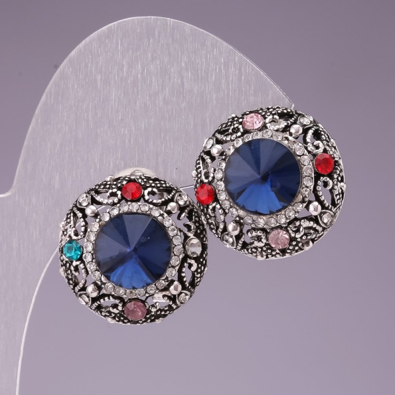 Orecchini da 2 cm arcobaleno con strass e cristallo blu