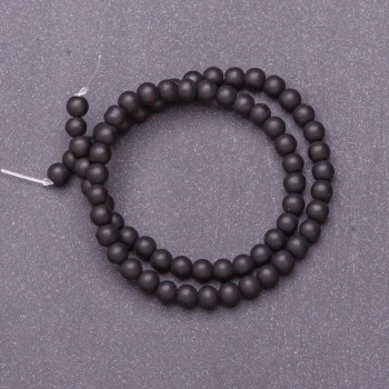 Perline di schungite, palline lisce su filo (artificiali), diametro 6 mm, lunghezza 37 cm