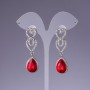 Orecchini con cristalli rossi, lunghezza 5,5 cm, metallo grigio