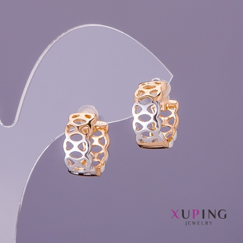 Orecchini Xuping, diametro 7 mm, lunghezza 15 mm, colore oro e argento