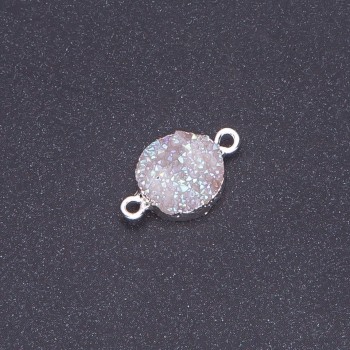 Connettore bianco cosmico 'drusa' acrilico argento, diametro 14 mm, lunghezza 3 mm