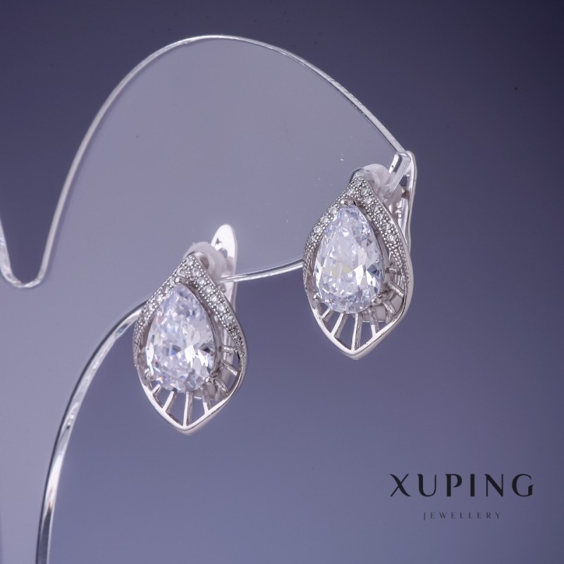 Orecchini Xuping con cristalli bianchi placcati rodio 18x10 mm