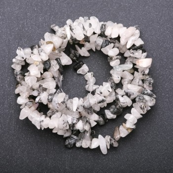 Perle naturali di quarzo rutilato 'hairy', quarzo bianco su filo, perline, diametro 5–8 mm (+/-), lunghezza 85 cm
