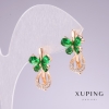 Orecchini Xuping placcati oro 18K con pietre verdi e strass bianchi 20×11 mm