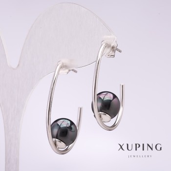 Orecchini Xuping con clip e perla Maiorca nera 33×10 mm rodio