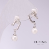 Orecchini Xuping «Note» con perle bianche di Maiorca 20x6 mm, rodio
