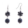Orecchini pendenti con agata nera piccola e grande, metallo effetto argento, 40 mm