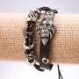 Bracciale in ecopelle con teschio, regolabile, lunghezza 18–24 cm, marrone