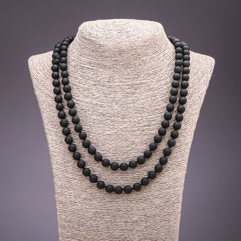 Collana lunga di shungite, diametro 8 mm, lunghezza 120 cm