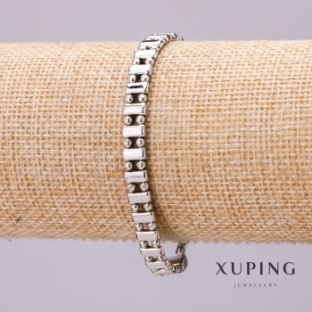 Bracciale Xuping intreccio «punto-trattino» doppio, spessore 6 mm, lunghezza 18 cm rodio