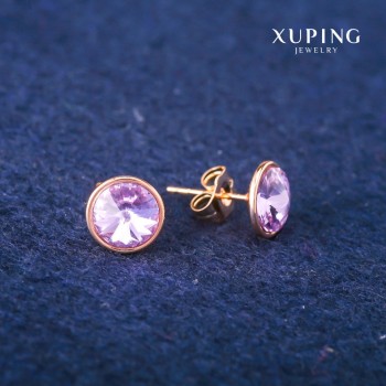 Orecchini a perno con sfere Xuping, cristalli Swarovski, colore lilla, diametro 10 mm, placcatura in oro 18K
