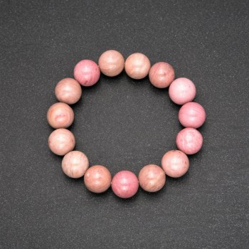 Bracciale in pietra naturale rodonite, pallina liscia, diametro 13 mm (±), lunghezza 18 cm su elastico