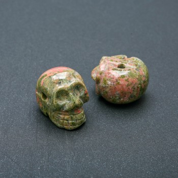Perla a forma di teschio in eliotropio naturale e unakite 25×19 mm +