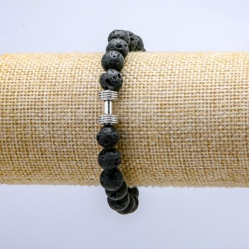 Bracciale elastico in pietra lavica, diametro 8 mm ±, con manubrio