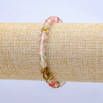 Bracciale elastico in pietra naturale calcedonio assortito, palline, diametro 6 mm (±), lunghezza 18 cm (+)