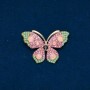 Spilla Farfalla, metallo dorato, strass rosa e turchesi e perline rosa 34×48 mm +
