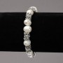 Bracciale elastico con Perle di fiume con inserti argentati e strass, diametro 8mm+-, lunghezza 18cm+