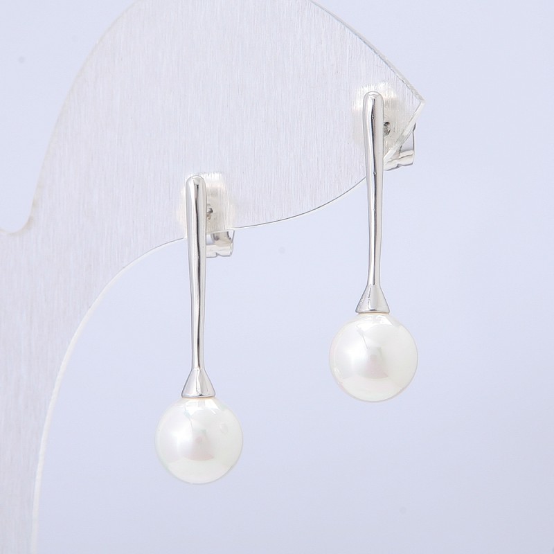 Orecchini Xuping a perno con rivestimento in rodio e perla bianca, lunghezza 28 mm +
