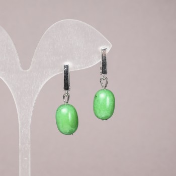 Orecchini in crisopraso naturale, barilotto liscio, diametro 10x14 mm ±, lunghezza 32 mm ±