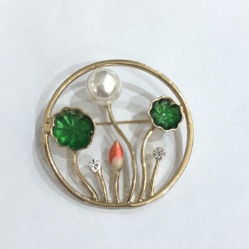 In offerta! Spilla Piante con smalto, strass bianchi e perlina, metallo dorato 47 mm +