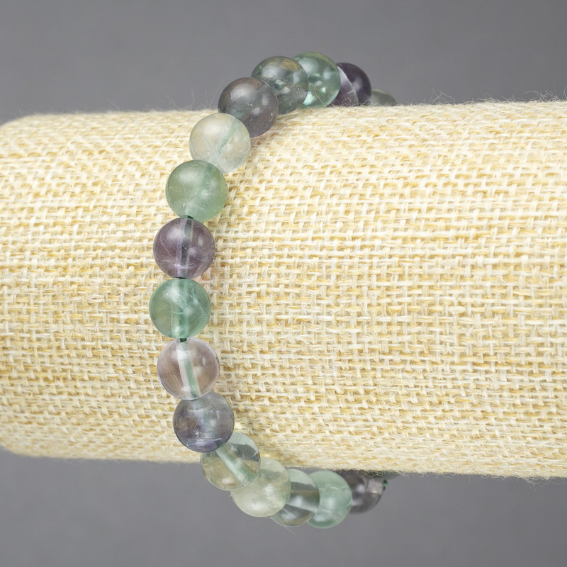 Bracciale elastico in fluorite con palline lisce, diametro 8 mm+