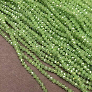 Perline Cristallo Boemo su filo verde insalata opache rondelle sfaccettate, diametro 3,5×3 mm + -, lunghezza 36-38 cm +