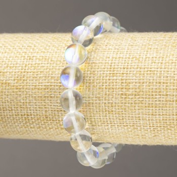 Bracciale elastico in vetro opale bianco trasparente, diametro circa 10 mm, lunghezza circa 18 cm
