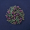Spilla-pendente «Ramoscelli» con ametista naturale, smalto verde, metallo dorato 60 mm