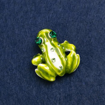 Spilla Rana in metallo dorato, strass e smalto 28×30 mm +