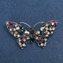 Spilla a forma di farfalla con strass multicolori, metallo argentato 70×39