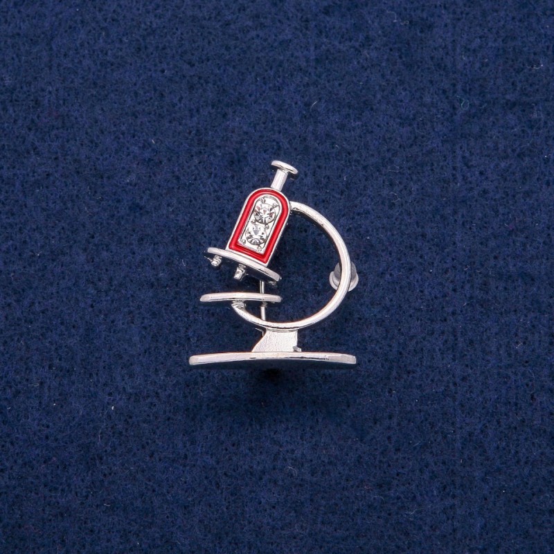 Spilla Microscopio con smalto e strass 24×31 mm, metallo argentato